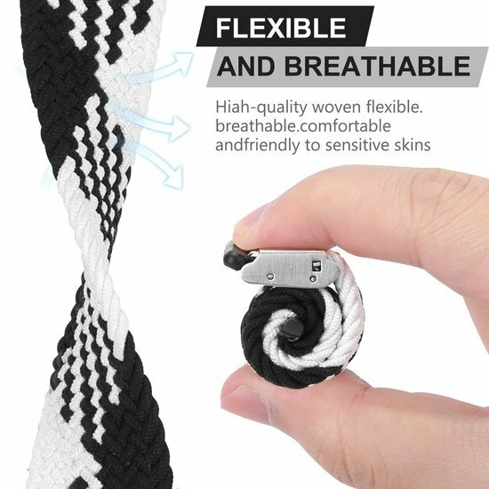 Braided nylon bandje - Zwart met wit - Geschikt voor Apple Watch 44mm / 45mm&nbsp;/ 46mm / 49mm