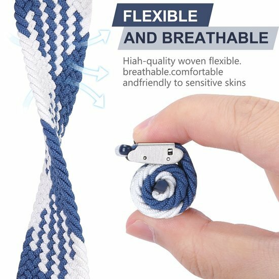 Braided nylon bandje - Blauw met wit - Geschikt voor Apple Watch 44mm / 45mm&nbsp;/ 46mm / 49mm