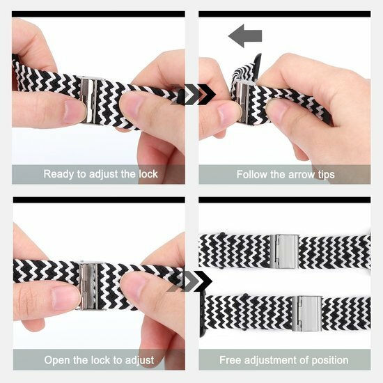 Braided nylon bandje - Zwart / Wit  - Geschikt voor Apple Watch 44mm / 45mm&nbsp;/ 46mm / 49mm