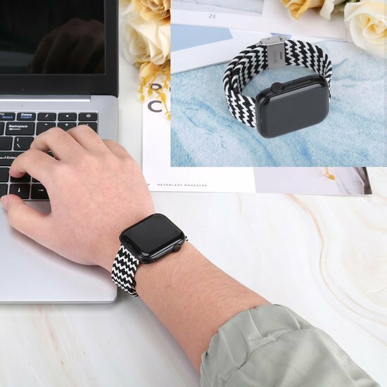 Braided nylon bandje - Zwart / Wit  - Geschikt voor Apple Watch 44mm / 45mm&nbsp;/ 46mm / 49mm