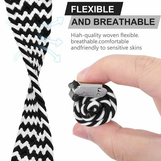 Braided nylon bandje - Zwart / Wit  - Geschikt voor Apple Watch 44mm / 45mm&nbsp;/ 46mm / 49mm