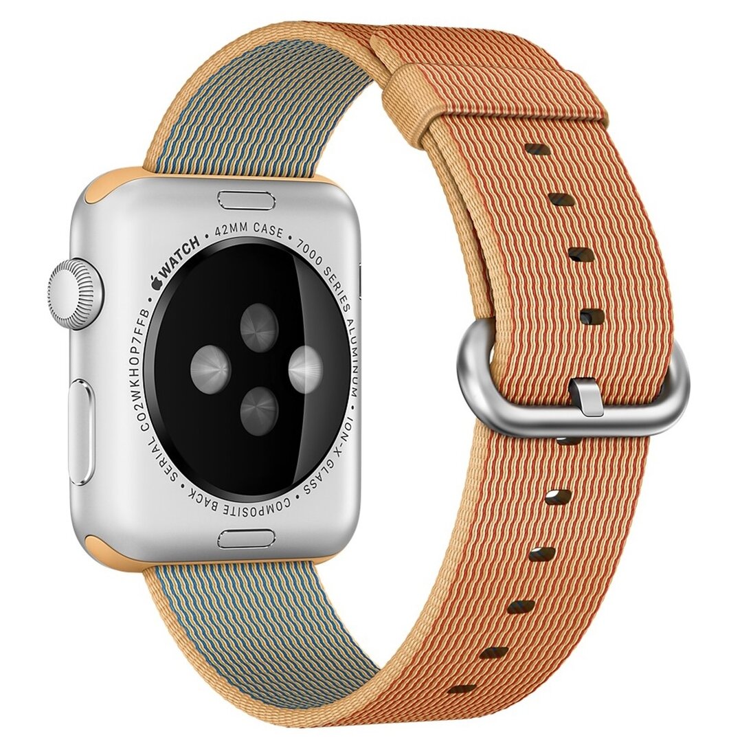 Nylon bandje - Licht bruin / Rood - Geschikt voor Apple Watch 44mm / 45mm&nbsp;/ 46mm / 49mm