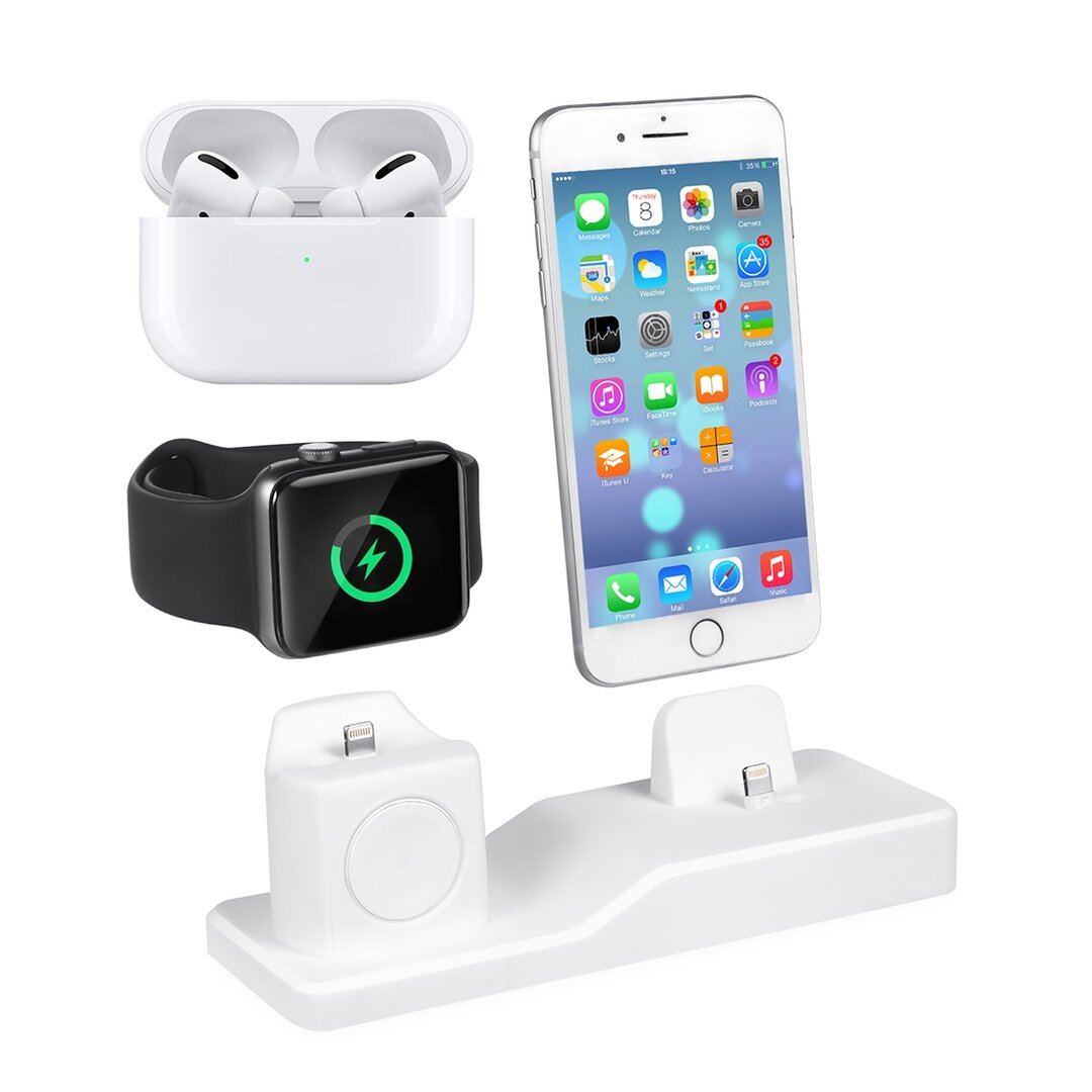 3 in 1 houder geschikt voor Apple Watch &amp; Airpods &amp; iPhone - Wit