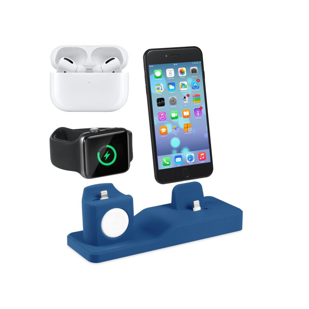 3 in 1 houder geschikt voor Apple Watch &amp; Airpods &amp; iPhone - Blauw