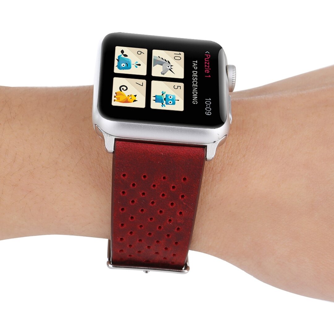 Dot Pattern Leren bandje - Rood - Geschikt voor Apple Watch 38mm / 40mm / 41mm / 42mm