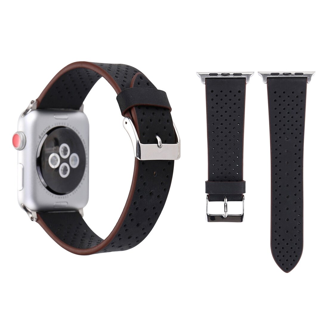 Dot Pattern Leren bandje - Zwart - Geschikt voor Apple Watch 38mm / 40mm / 41mm / 42mm