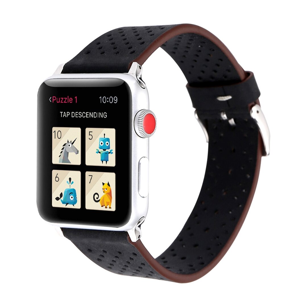 Dot Pattern Leren bandje - Zwart - Geschikt voor Apple Watch 38mm / 40mm / 41mm / 42mm