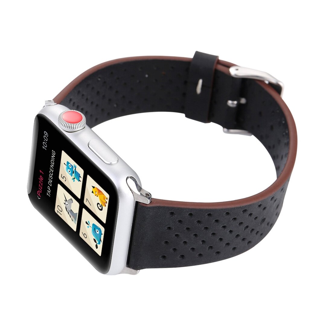 Dot Pattern Leren bandje - Zwart - Geschikt voor Apple Watch 38mm / 40mm / 41mm / 42mm