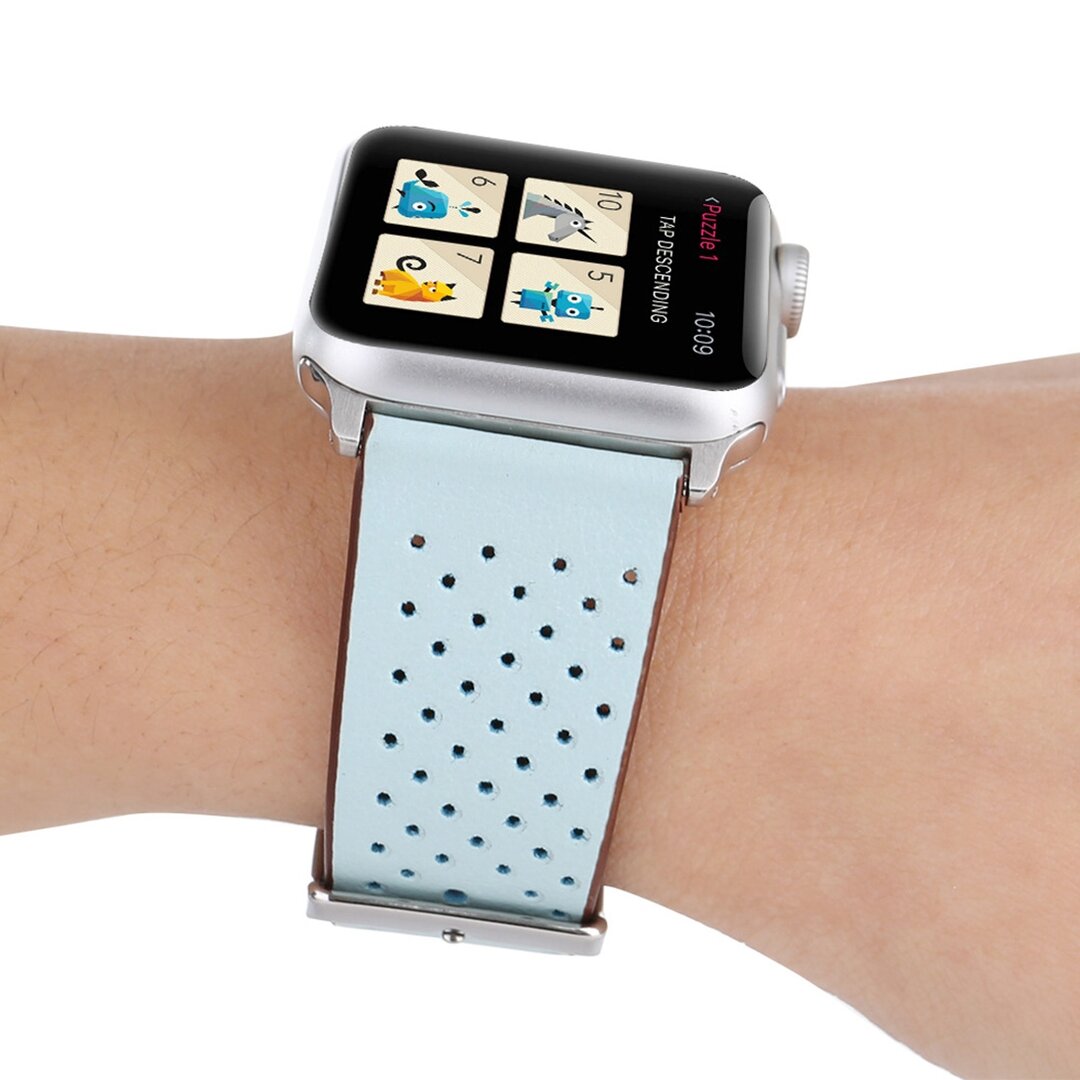 Dot Pattern Leren bandje - Licht blauw - Geschikt voor Apple Watch 44mm / 45mm&nbsp;/ 46mm / 49mm
