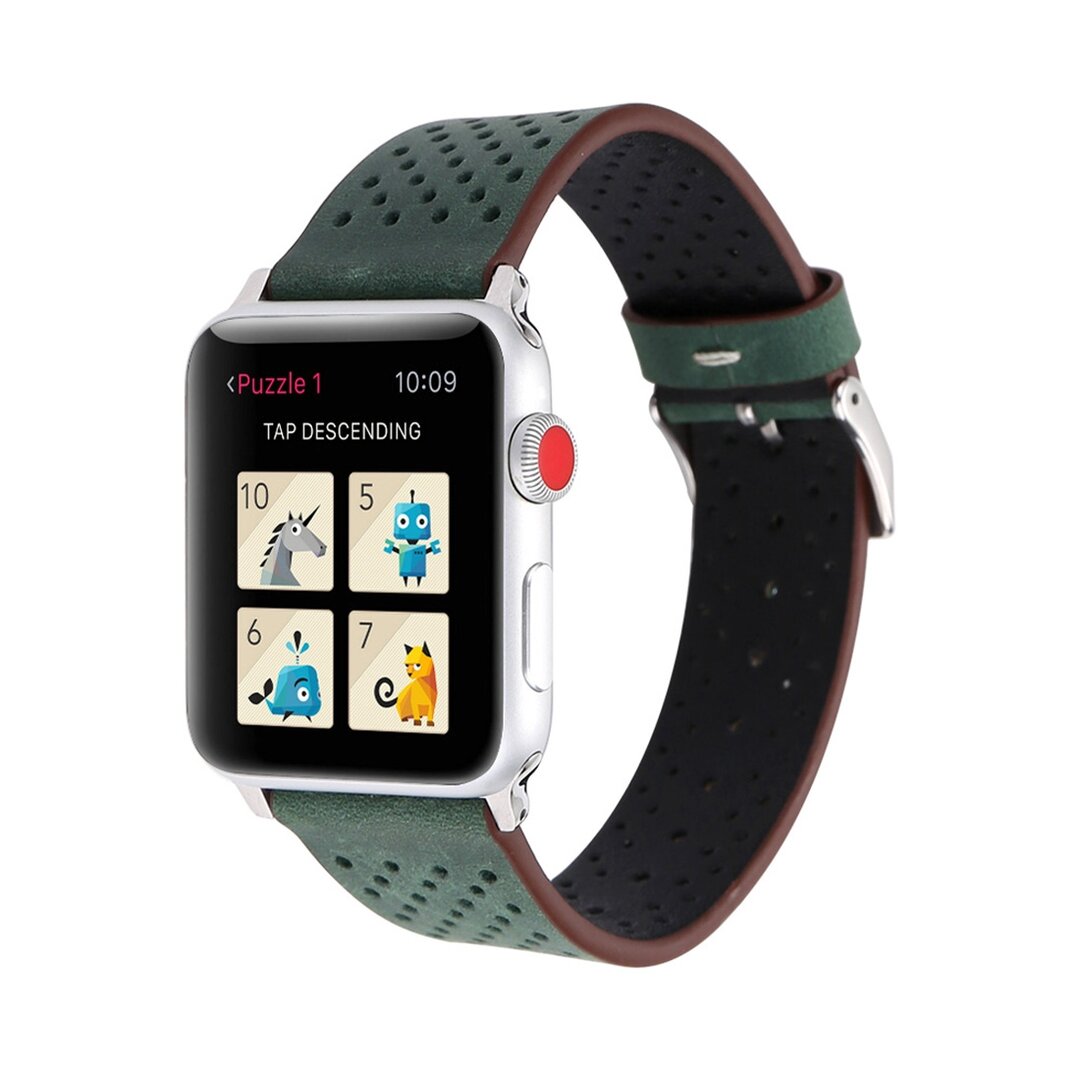 Dot Pattern Leren bandje - Donker groen - Geschikt voor Apple Watch 44mm / 45mm&nbsp;/ 46mm / 49mm