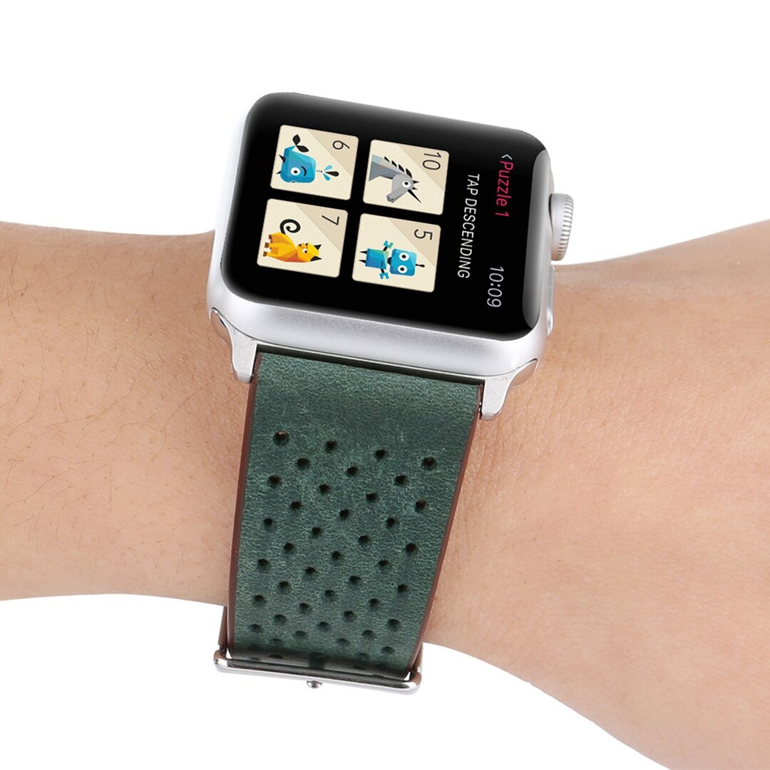 Dot Pattern Leren bandje - Donker groen - Geschikt voor Apple Watch 44mm / 45mm&nbsp;/ 46mm / 49mm