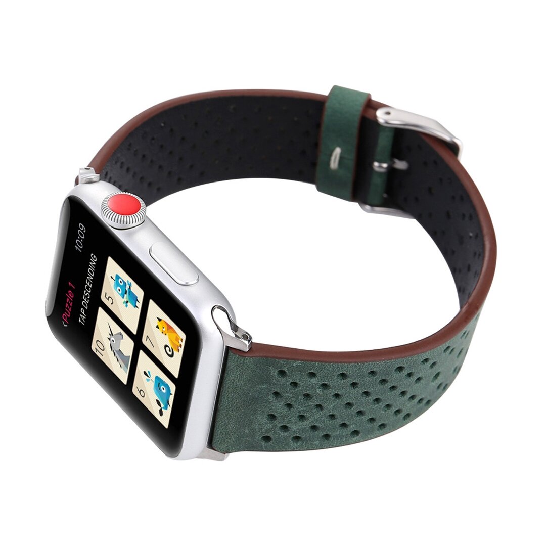 Dot Pattern Leren bandje - Donker groen - Geschikt voor Apple Watch 44mm / 45mm&nbsp;/ 46mm / 49mm