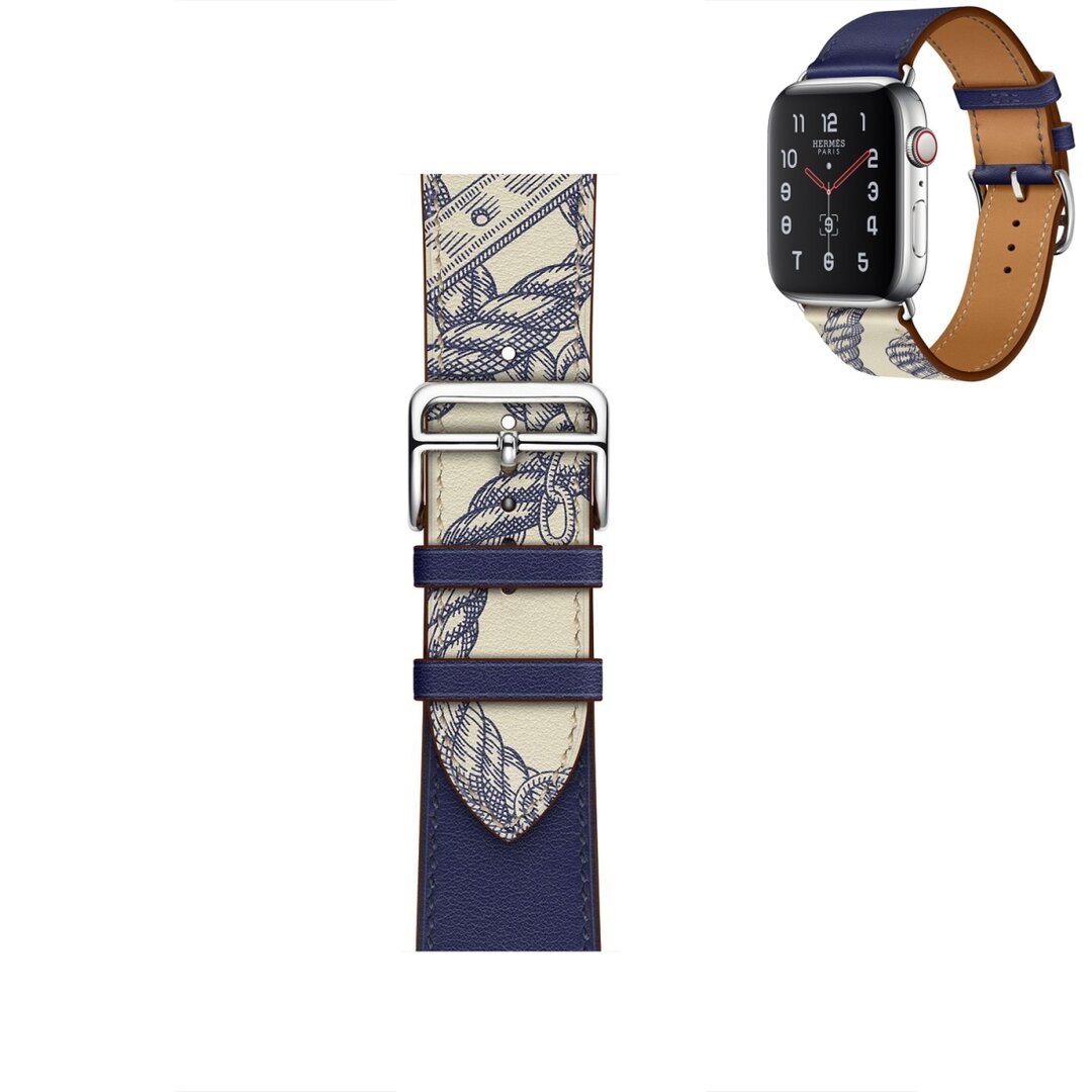 Leren bandje met print - Blauw - Geschikt voor Apple Watch 38mm / 40mm / 41mm / 42mm