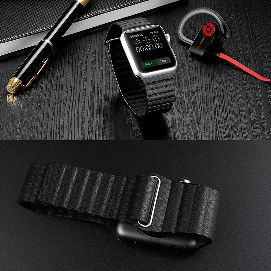 PU Leather Loop bandje - Zwart - Geschikt voor Apple Watch 38mm / 40mm / 41mm / 42mm