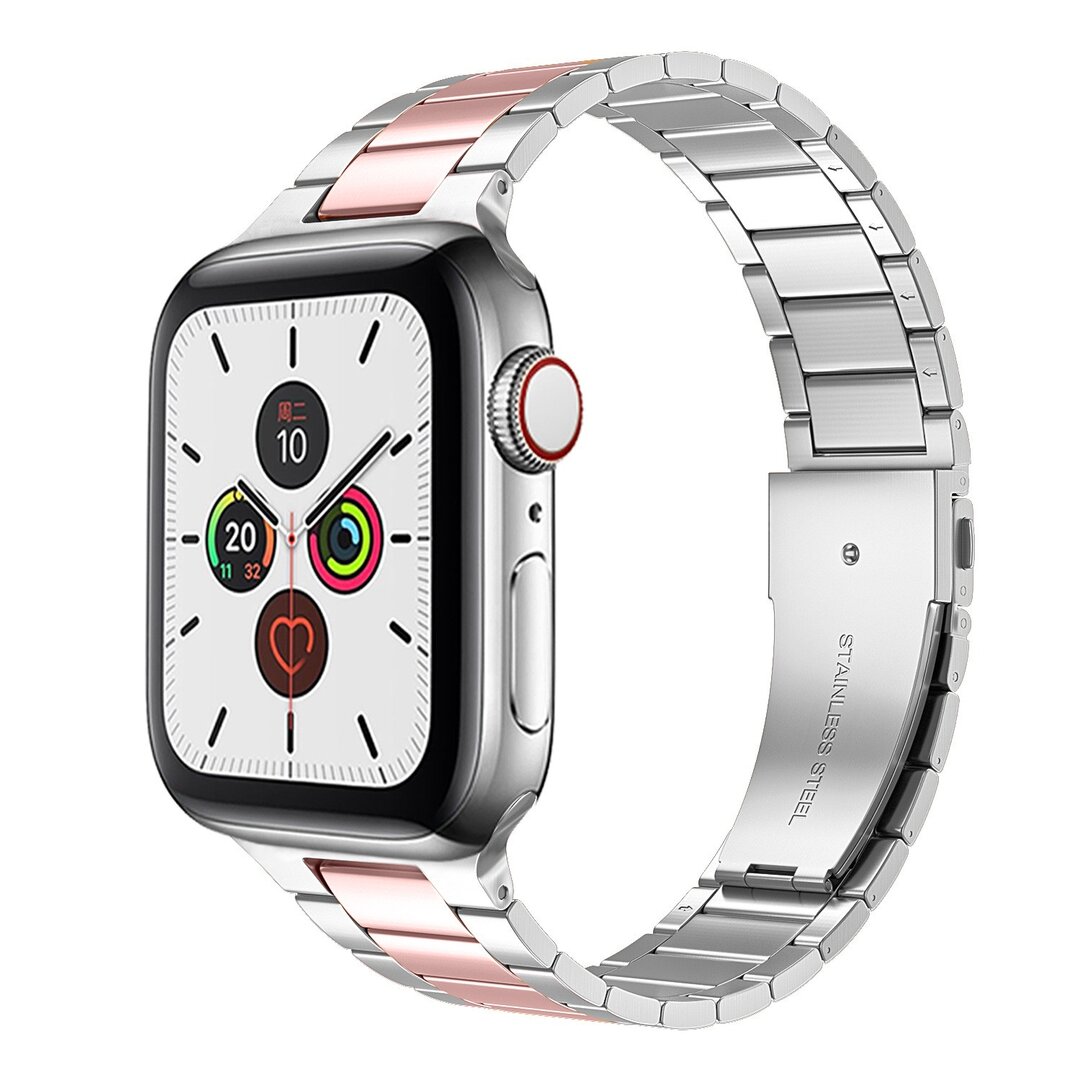 Stalen schakelband - Zilver met ros&eacute; - Geschikt voor Apple watch 38mm / 40mm / 41mm / 42mm
