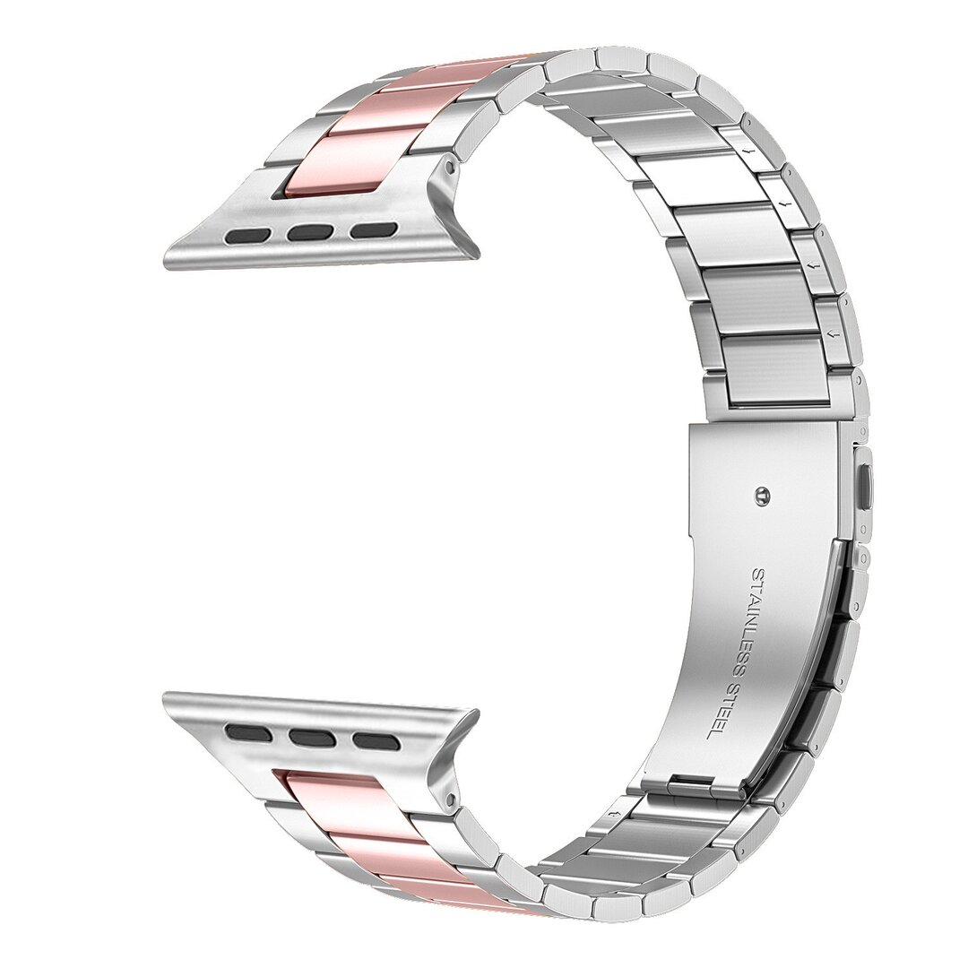 Stalen schakelband - Zilver met ros&eacute; - Geschikt voor Apple watch 38mm / 40mm / 41mm / 42mm