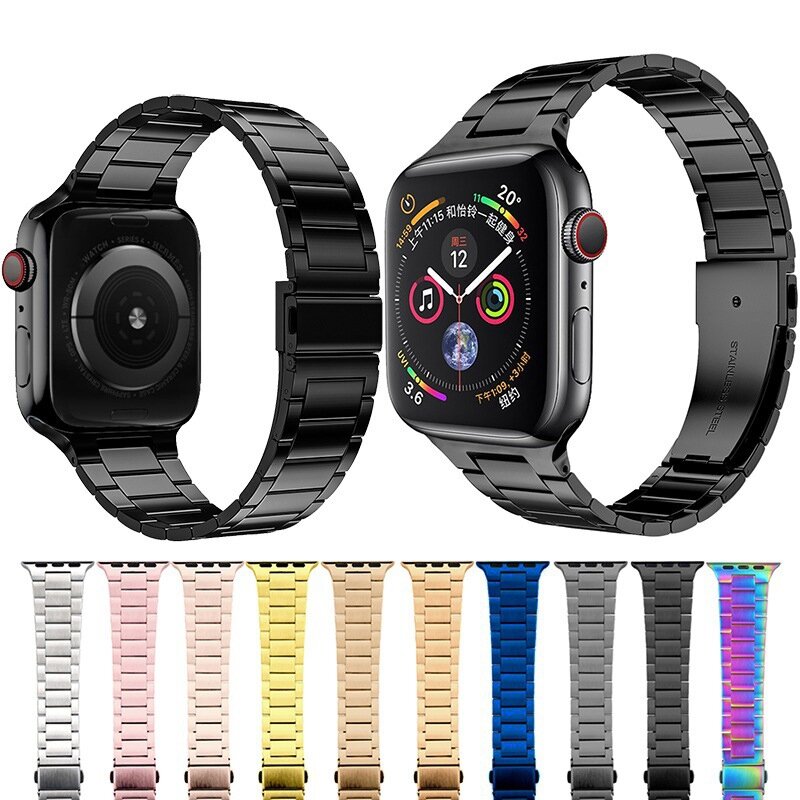 Stalen schakelband - Zilver met ros&eacute; - Geschikt voor Apple watch 38mm / 40mm / 41mm / 42mm