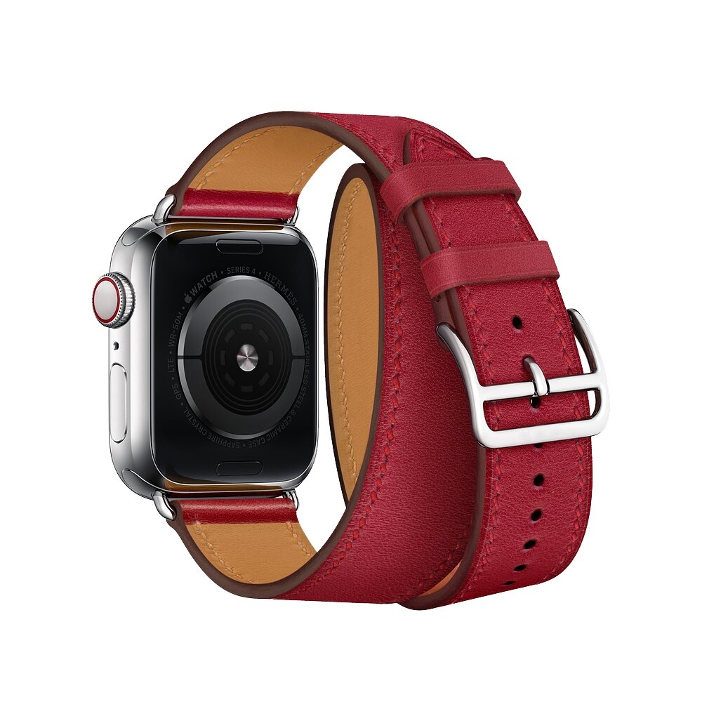 Double Leather Loop bandje - Rood - Geschikt voor Apple watch 44mm / 45mm&nbsp;/ 46mm / 49mm