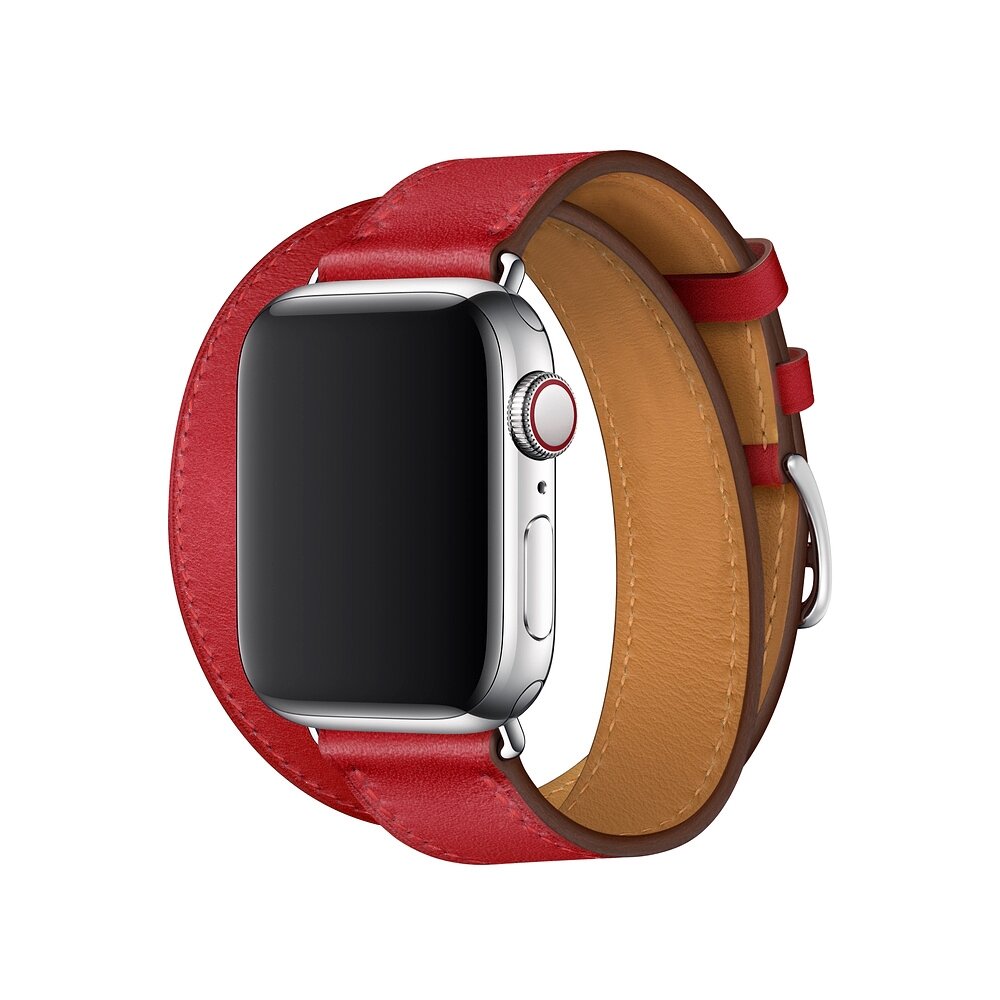 Double Leather Loop bandje - Rood - Geschikt voor Apple watch 44mm / 45mm&nbsp;/ 46mm / 49mm