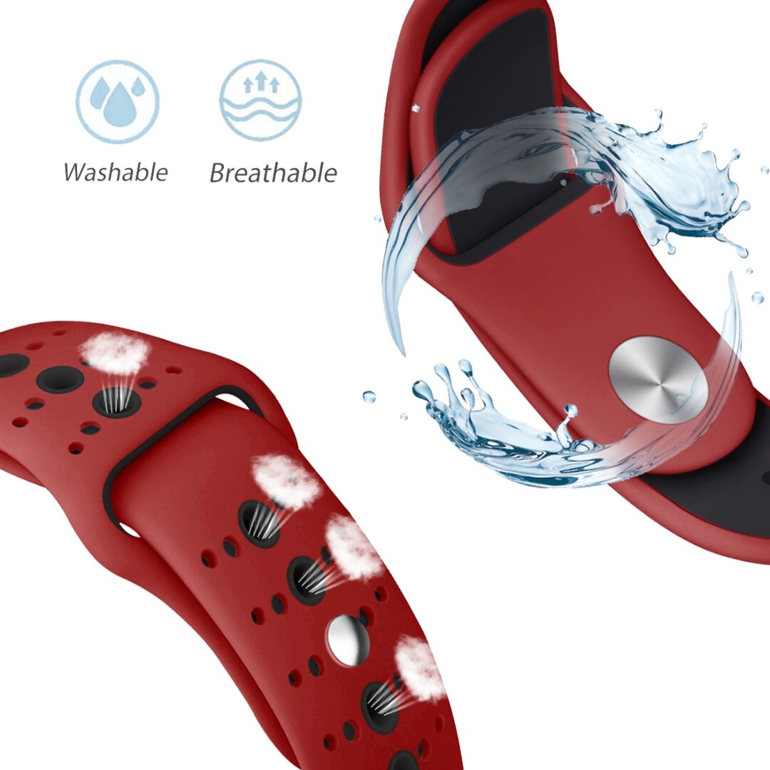 Sportbandje combi-kleuren - Rood + zwart - Geschikt voor Apple Watch 38mm / 40mm / 41mm / 42mm