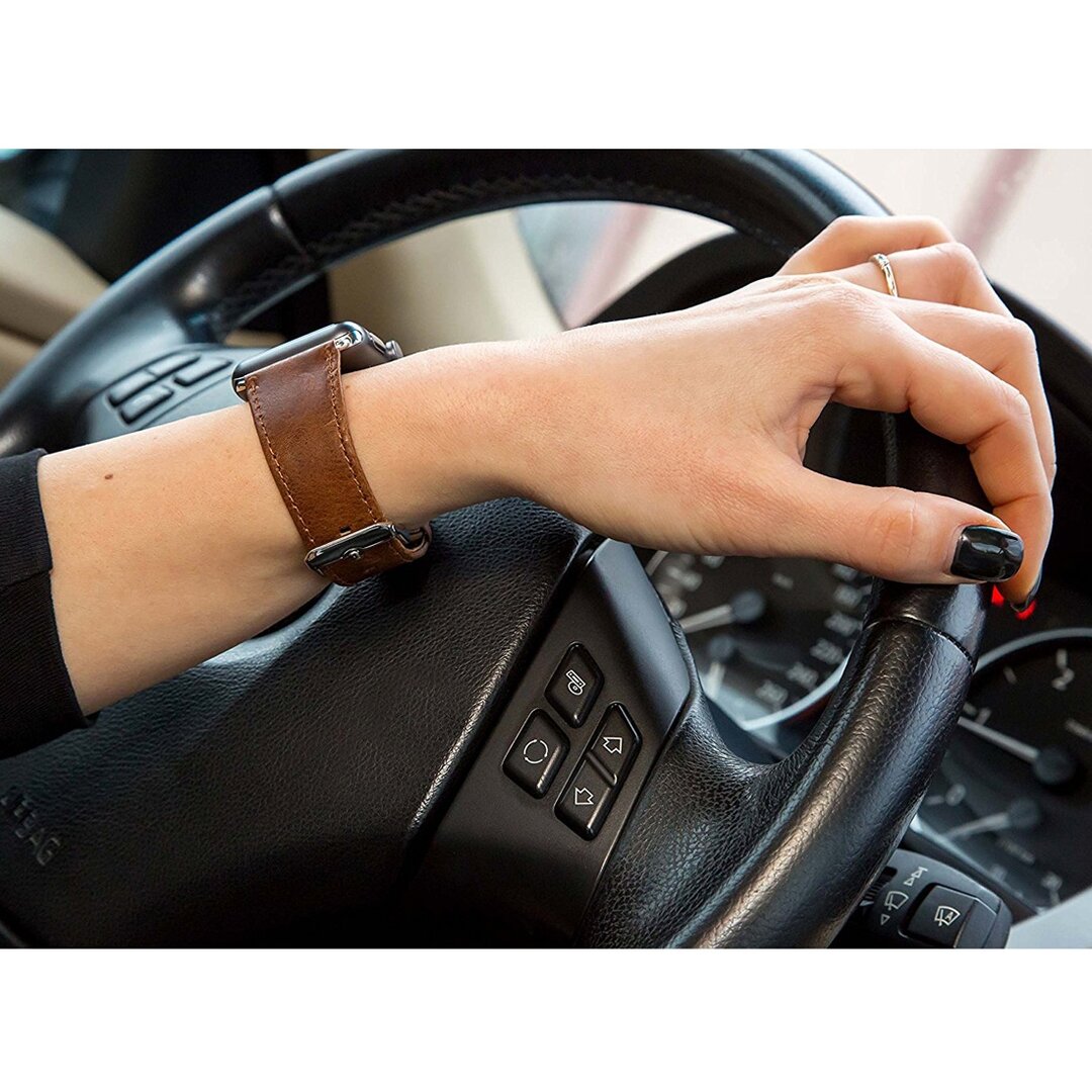 Retro leren bandje - Zwart - Geschikt voor Apple Watch 38mm / 40mm / 41mm / 42mm