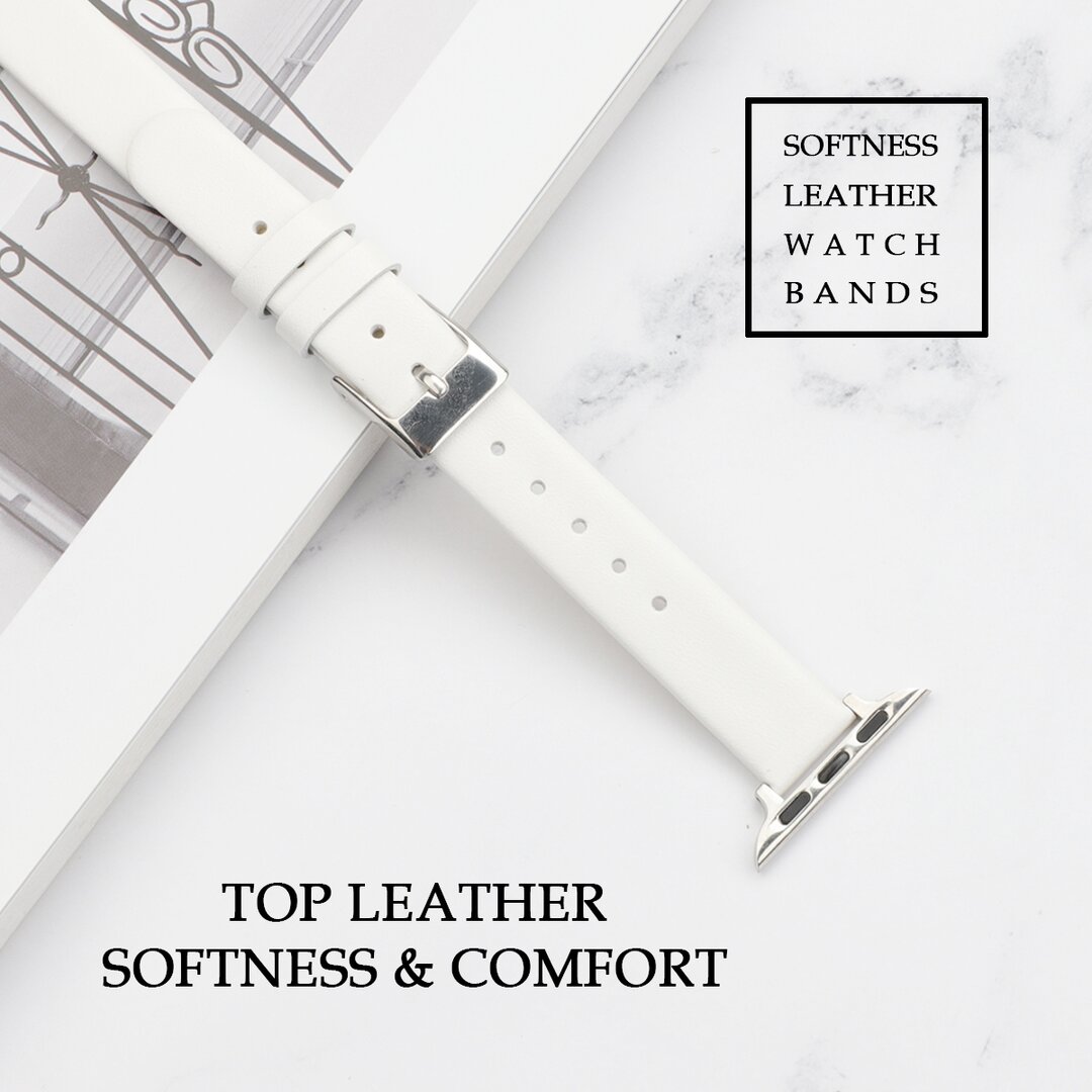 Leren Slim Fit bandje - Wit - Geschikt voor Apple Watch 44mm / 45mm&nbsp;/ 46mm / 49mm