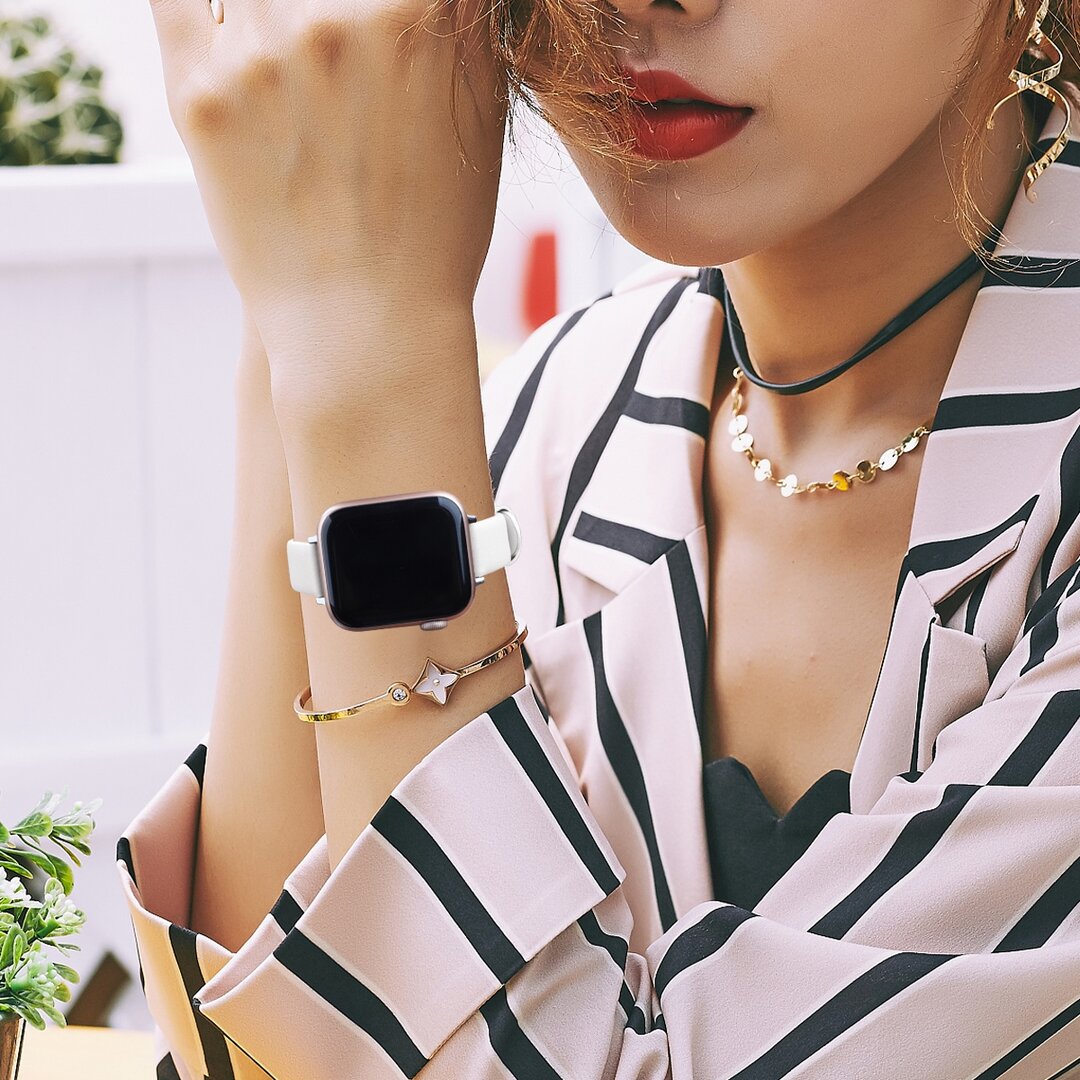 Leren Slim Fit bandje - Wit - Geschikt voor Apple Watch 44mm / 45mm&nbsp;/ 46mm / 49mm