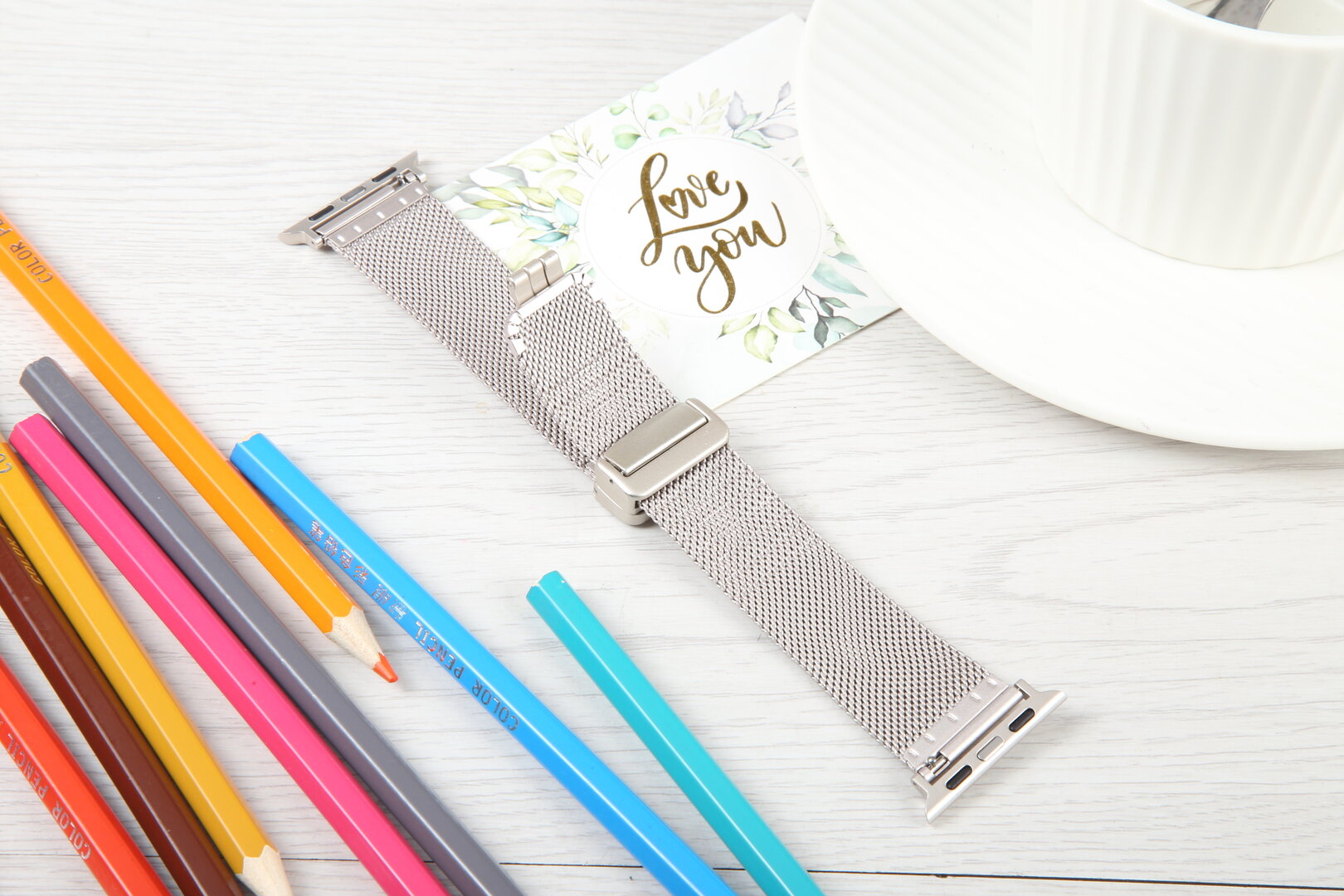 Milanese bandje met vouwbare magneetsluiting - Starlight - Geschikt voor Apple Watch 38mm / 40mm / 41mm / 42mm