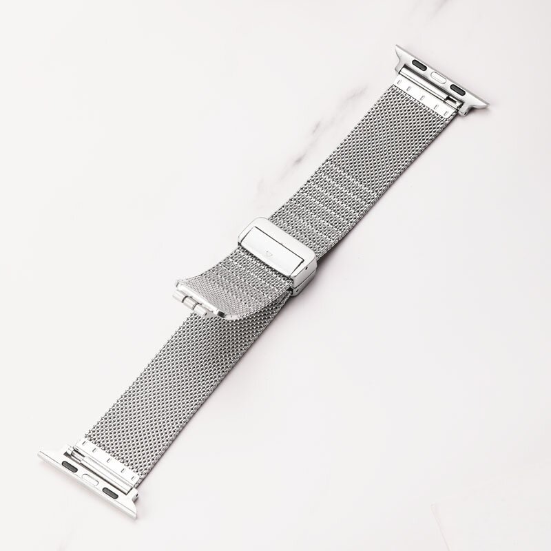 Milanese bandje met vouwbare magneetsluiting - Zilver - Geschikt voor Apple Watch 44mm / 45mm&nbsp;/ 46mm / 49mm