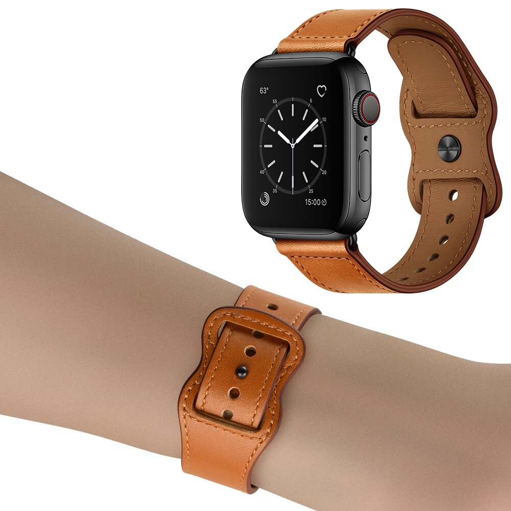 Leren bandje dubbele lus - Bruin - Geschikt voor Apple Watch 38mm / 40mm / 41mm / 42mm