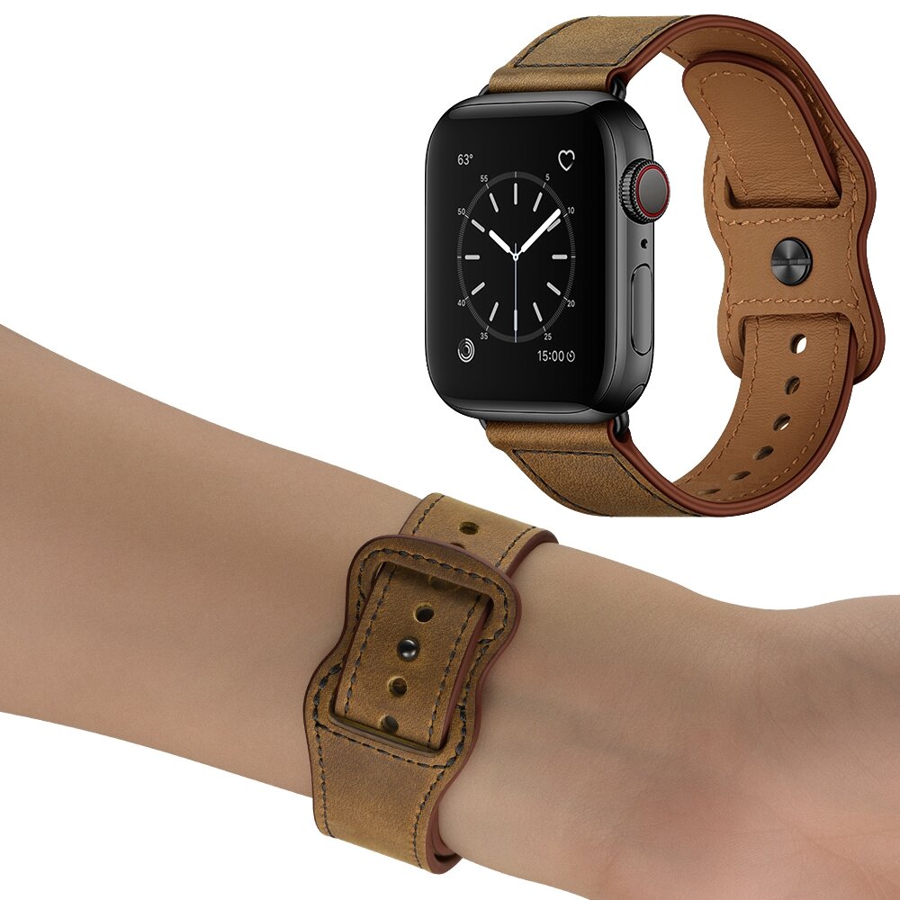 Leren bandje dubbele lus - Gemeleerd bruin - Geschikt voor Apple Watch 38mm / 40mm / 41mm / 42mm