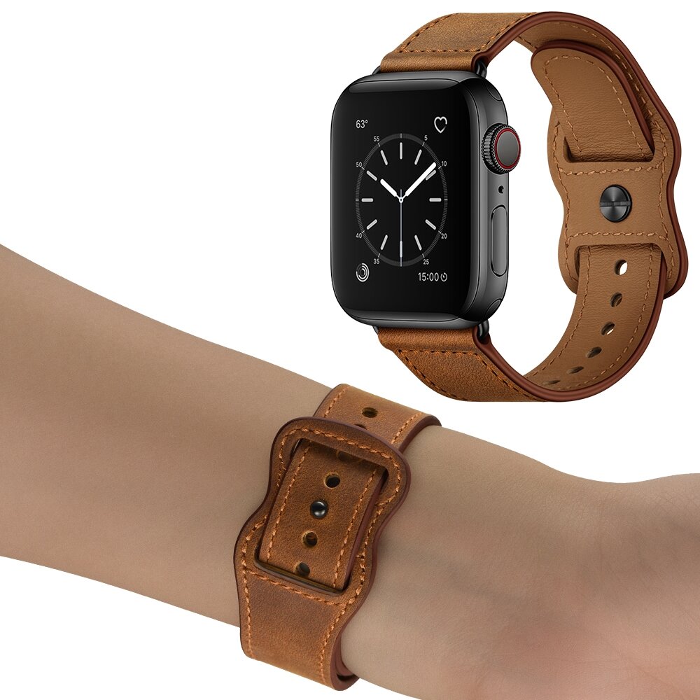 Leren bandje dubbele lus - Donkerbruin - Geschikt voor Apple Watch 38mm / 40mm / 41mm / 42mm