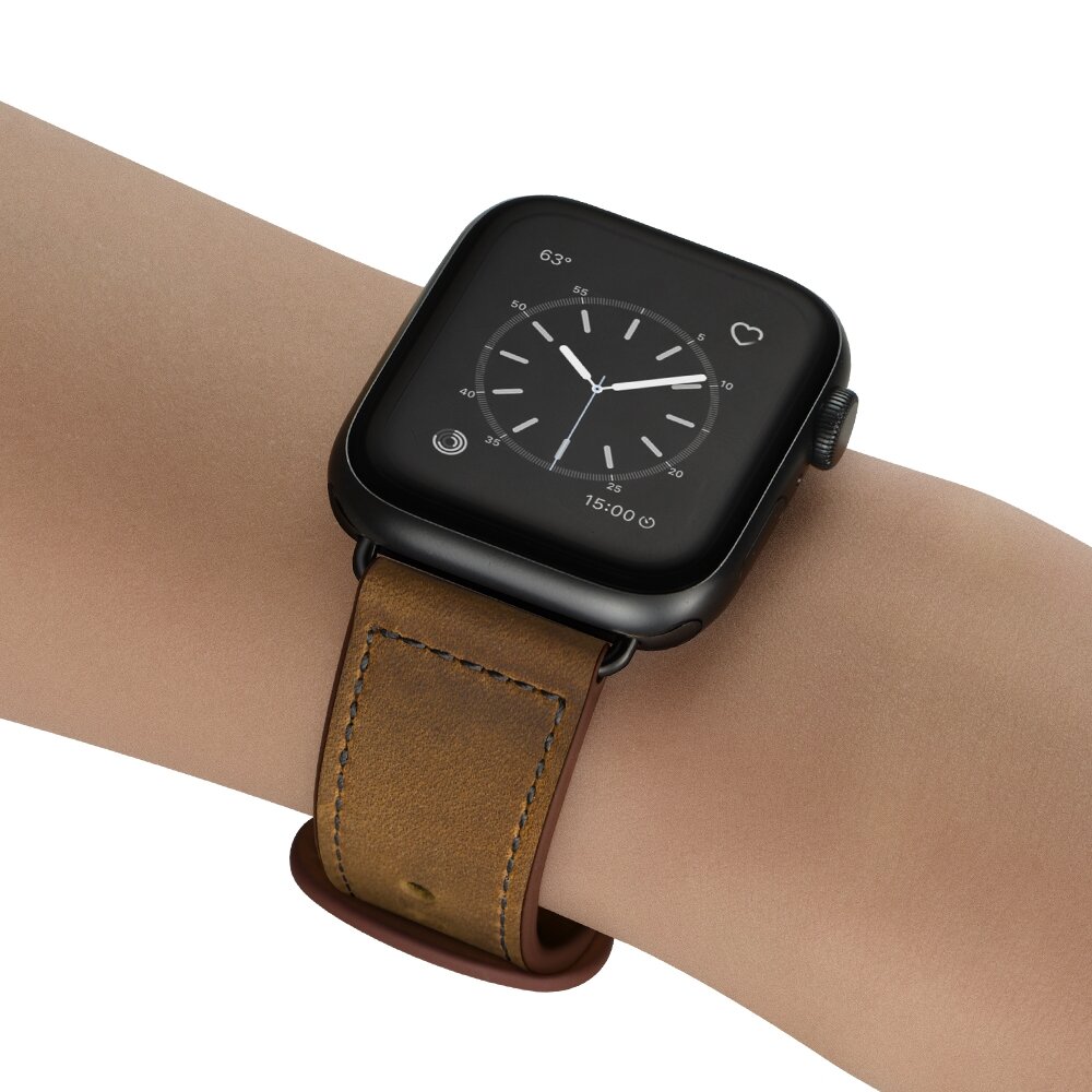 Leren bandje dubbele lus - Gemeleerd bruin - Geschikt voor Apple Watch 44mm / 45mm&nbsp;/ 46mm / 49mm