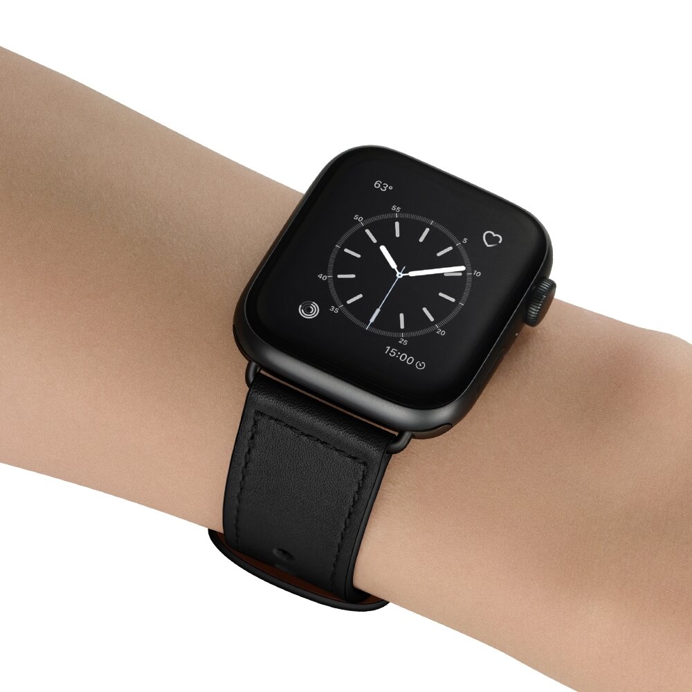 Leren bandje dubbele lus - Zwart - Geschikt voor Apple Watch 44mm / 45mm&nbsp;/ 46mm / 49mm