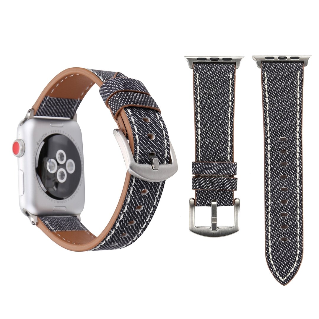 Denim Pattern Echt Leren bandje - Grijs - Geschikt voor Apple Watch 38mm / 40mm / 41mm / 42mm