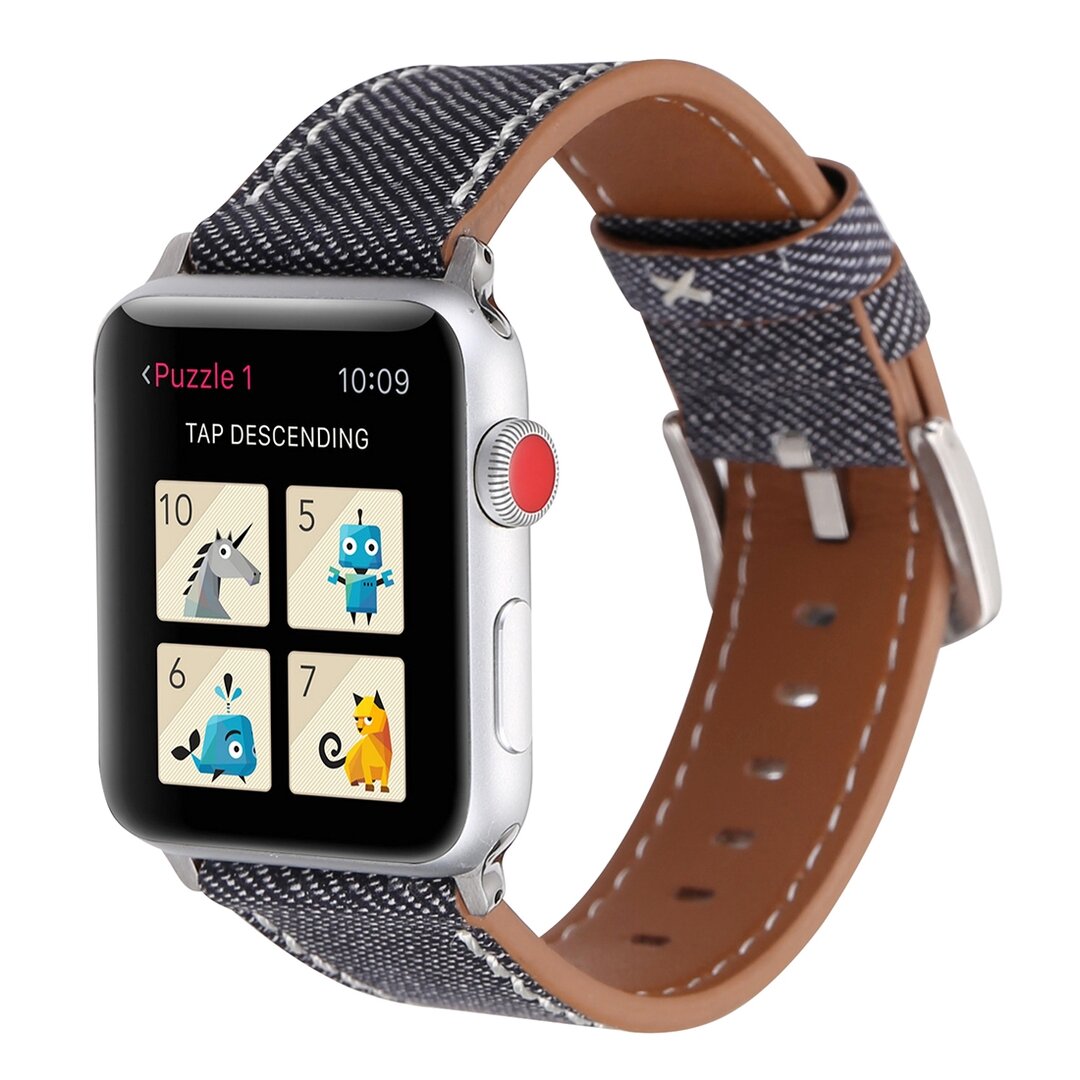 Denim Pattern Echt Leren bandje - Grijs - Geschikt voor Apple Watch 38mm / 40mm / 41mm / 42mm