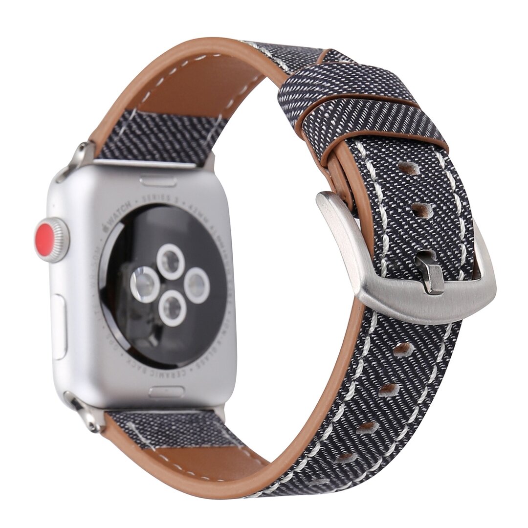 Denim Pattern Echt Leren bandje - Grijs - Geschikt voor Apple Watch 38mm / 40mm / 41mm / 42mm
