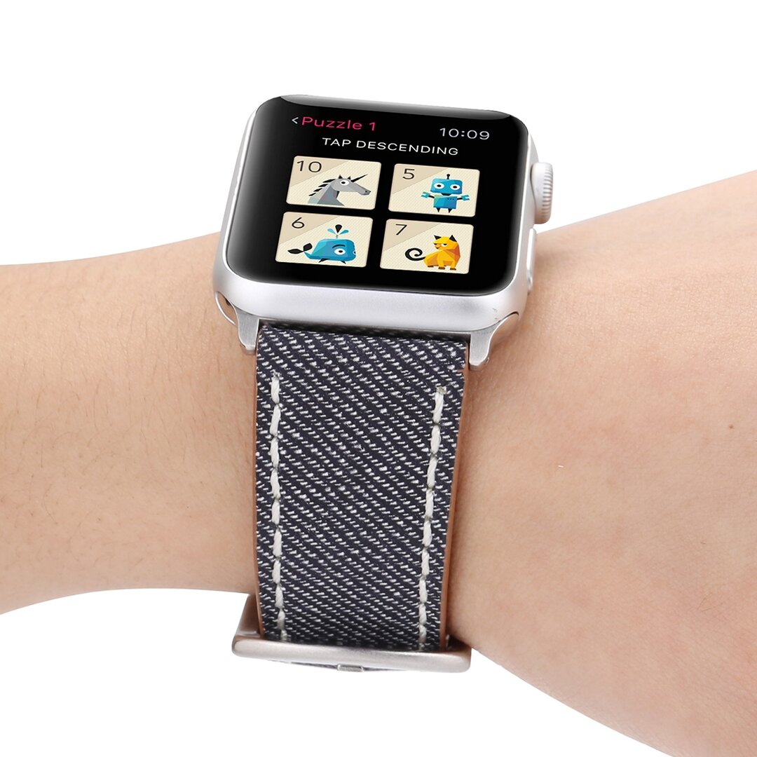 Denim Pattern Echt Leren bandje - Grijs - Geschikt voor Apple Watch 38mm / 40mm / 41mm / 42mm