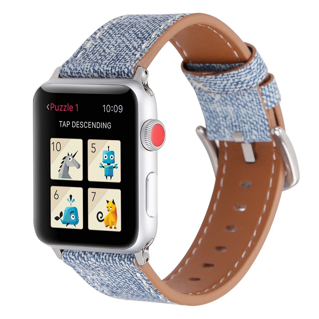 Denim Pattern Echt Leren bandje - Licht blauw - Geschikt voor Apple Watch 44mm / 45mm&nbsp;/ 46mm / 49mm