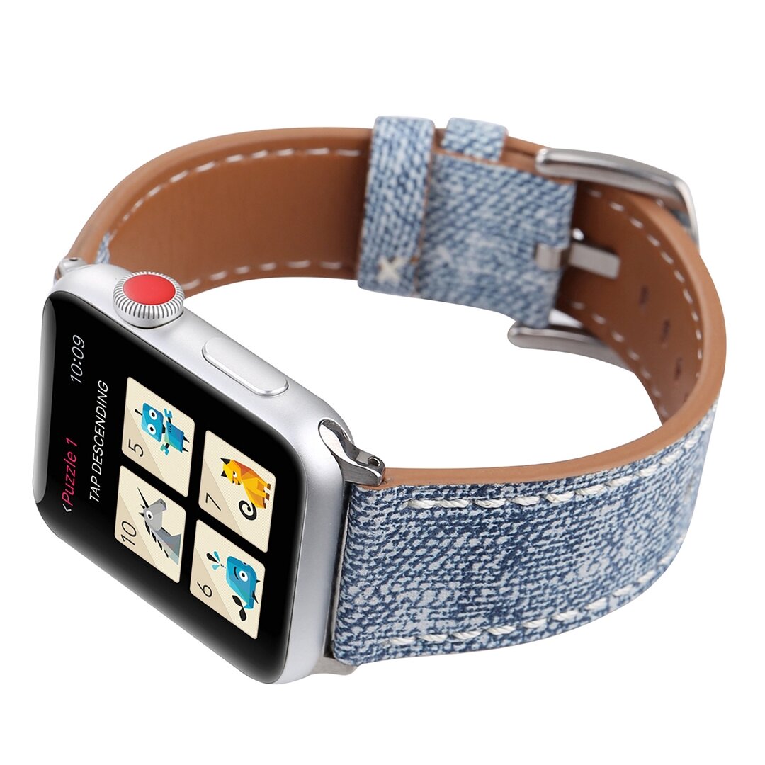 Denim Pattern Echt Leren bandje - Licht blauw - Geschikt voor Apple Watch 44mm / 45mm&nbsp;/ 46mm / 49mm