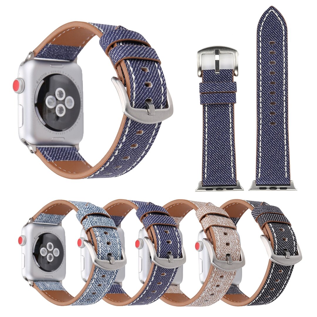 Denim Pattern Echt Leren bandje - Grijs - Geschikt voor Apple Watch 44mm / 45mm&nbsp;/ 46mm / 49mm