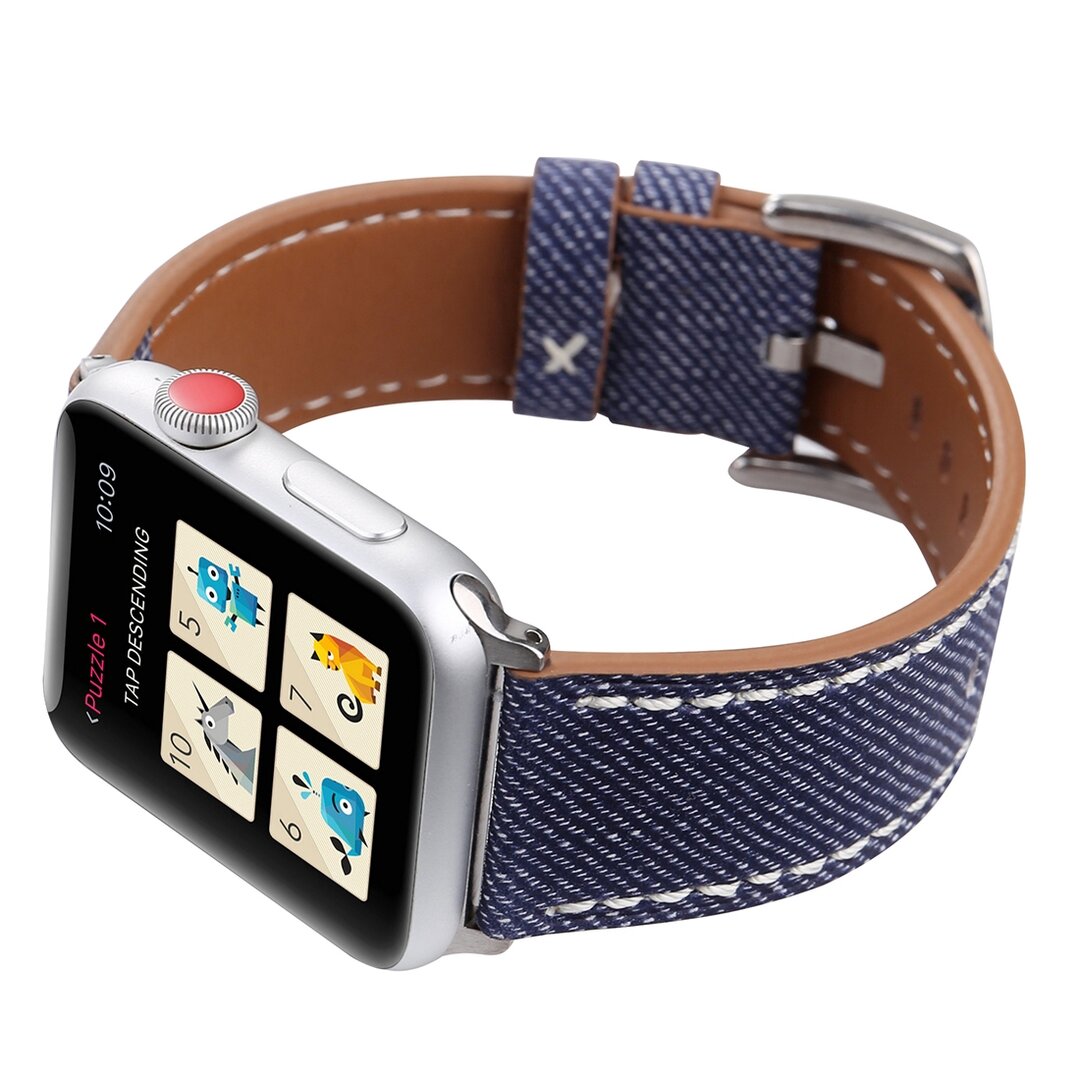 Denim Pattern Echt Leren bandje - Donker blauw - Geschikt voor Apple Watch 44mm / 45mm&nbsp;/ 46mm / 49mm