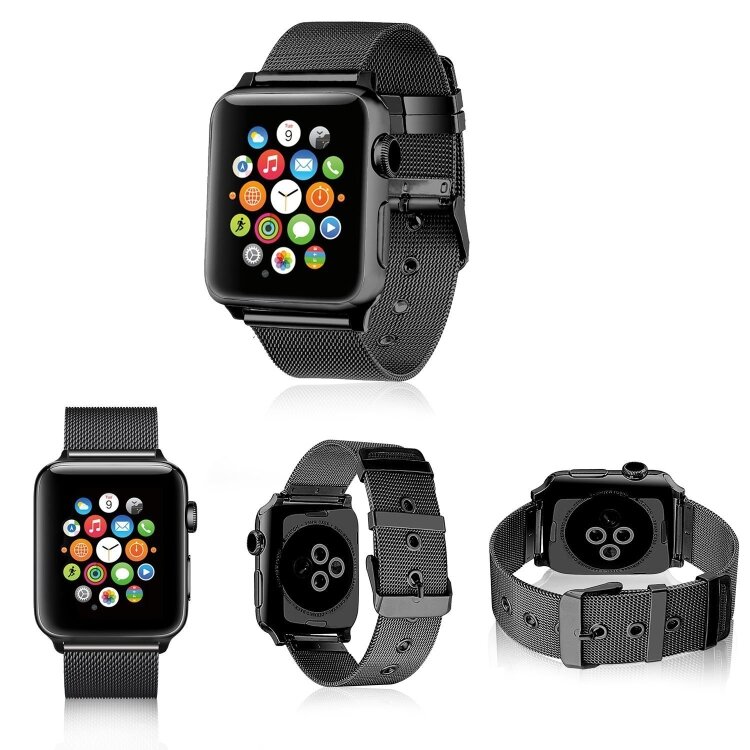 Milanese met gesp bandje - Zwart - Geschikt voor Apple Watch 38mm / 40mm / 41mm / 42mm