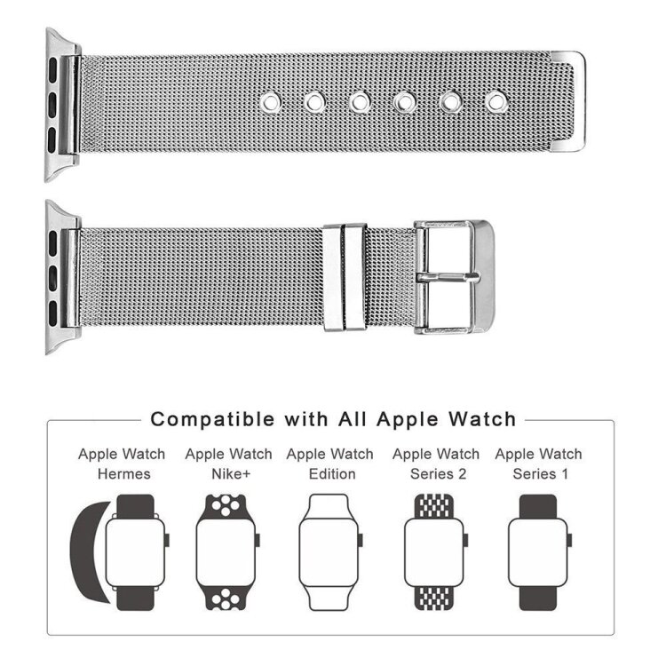 Milanese met gesp bandje - Zwart - Geschikt voor Apple Watch 38mm / 40mm / 41mm / 42mm