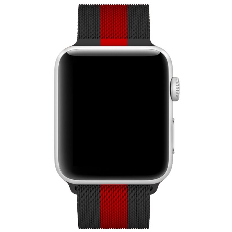 Milanese RVS bandje - Zwart met rood - Geschikt voor Apple Watch 38mm / 40mm / 41mm / 42mm