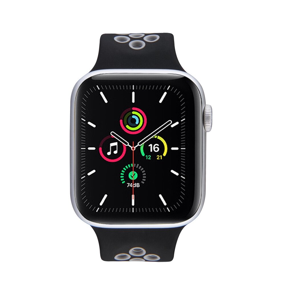 Solo Loop Sportbandje - Maat: M - Zwart + Grijs - Geschikt voor Apple Watch 38mm / 40mm / 41mm / 42mm