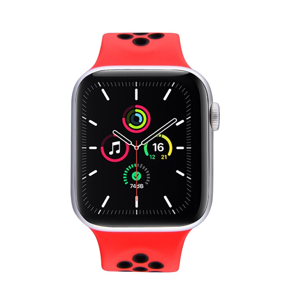 Solo Loop Sportbandje - Maat: L - Rood + Zwart - Geschikt voor Apple Watch 38mm / 40mm / 41mm / 42mm