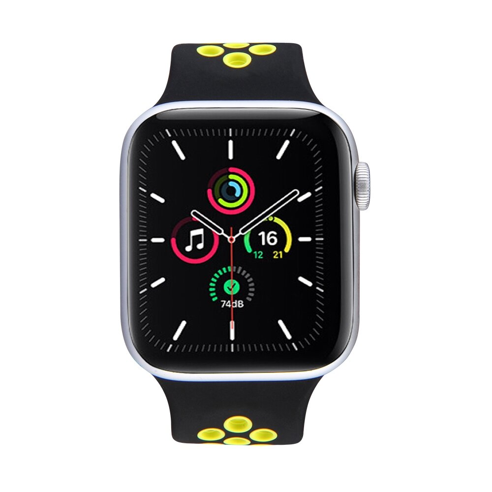 Solo Loop Sportbandje - Maat: L - Zwart + Geel - Geschikt voor Apple Watch 38mm / 40mm / 41mm / 42mm