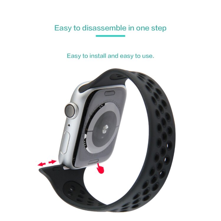 Solo Loop Sportbandje - Maat: L - Zwart - Geschikt voor Apple Watch 38mm / 40mm / 41mm / 42mm