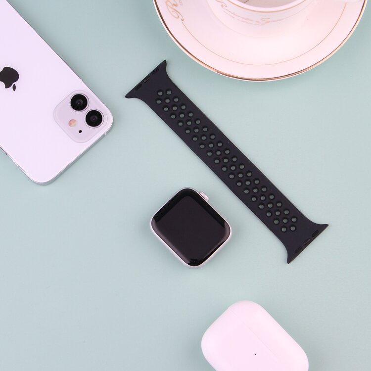 Solo Loop Sportbandje - Maat: L - Zwart - Geschikt voor Apple Watch 38mm / 40mm / 41mm / 42mm